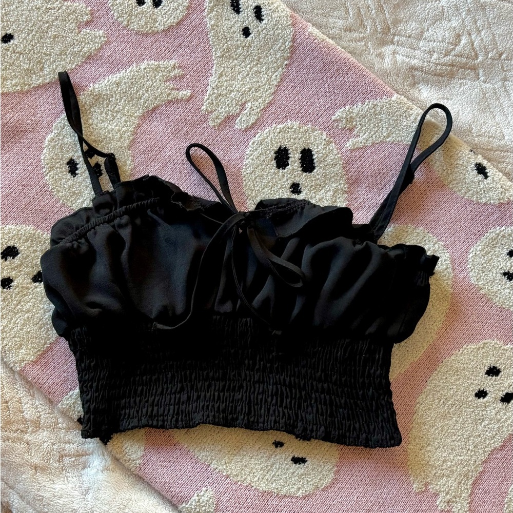 PaperMoon - Black Ruched BabyDoll Crop Top